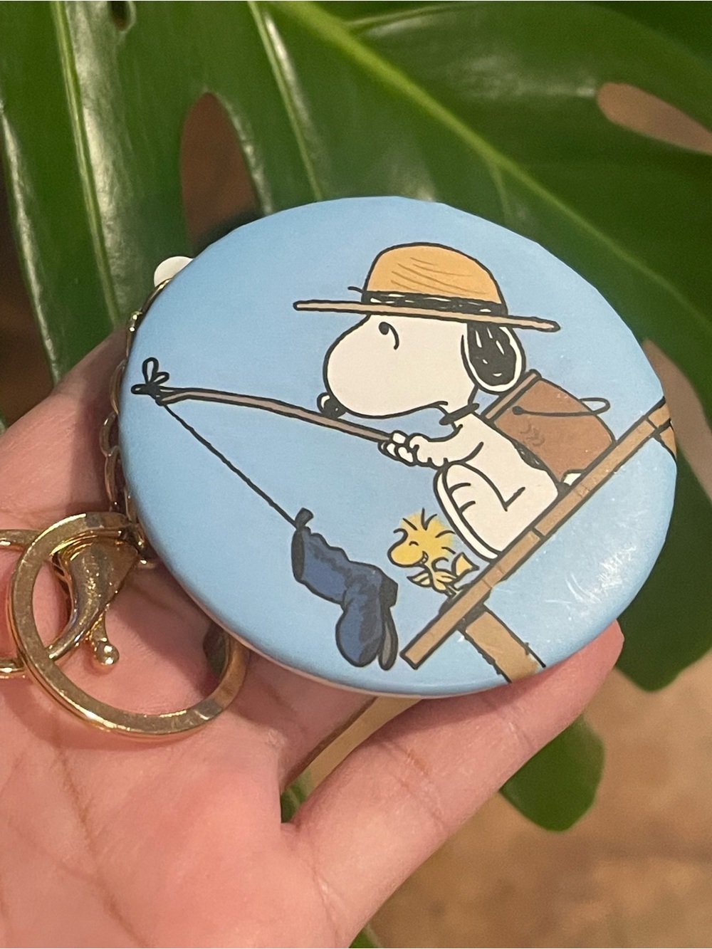 Snoopy & Woodstock Fishing Round Keychain - Light Blue(2pcs)